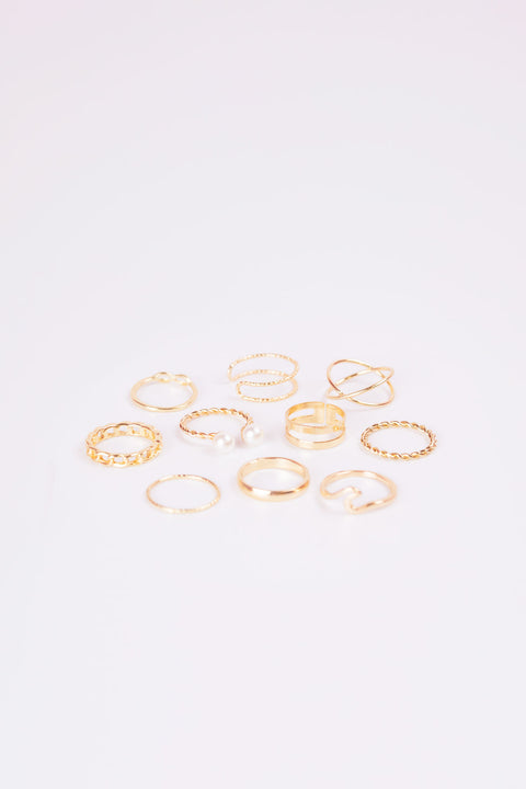 Set of Golden Vintage Rings 10 Pieces (51186)