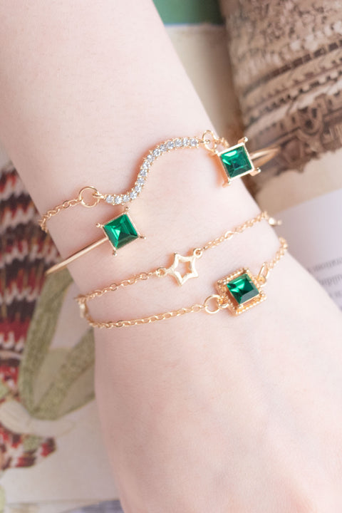 Set Green Emerald Bracelets Charm Fine Jewelry for Women
