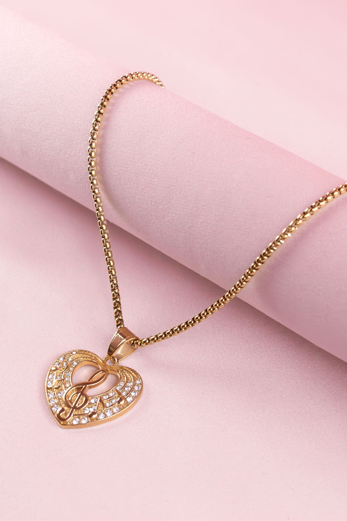 Gold Plated Pendant Jewelry Accessory Delicate Heart Music