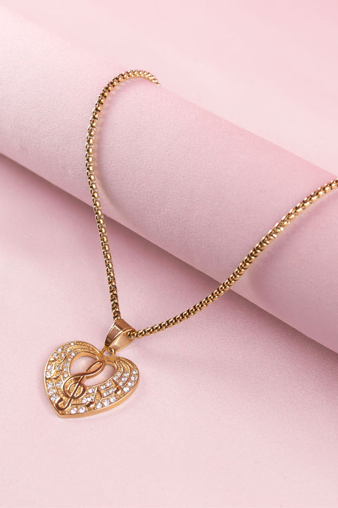 Gold Plated Pendant Jewelry Accessory Delicate Heart Music
