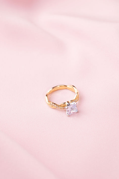 New Gold Plated Princess Square Diamond Ring