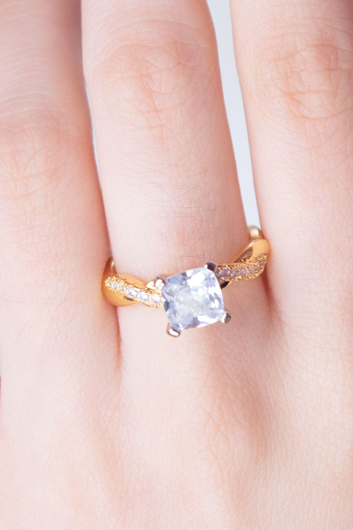 New Gold Plated Princess Square Diamond Ring