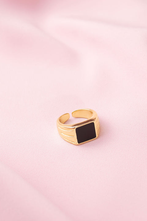Golden Ring with Enamel Black