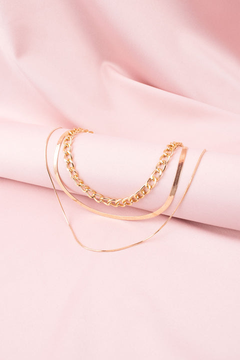 Triple Chain Golden Necklace (KME0346)