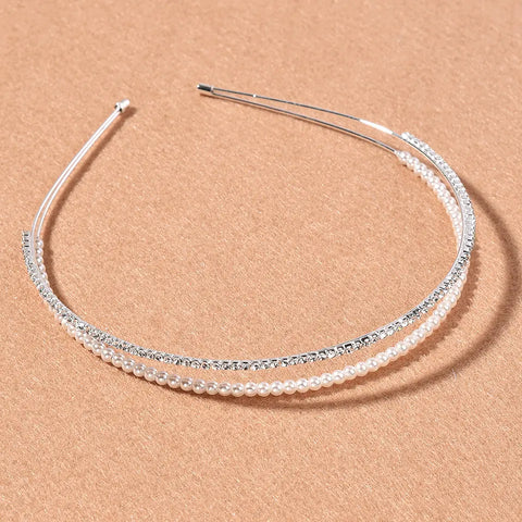 New women double row diamond inlaid pearl hair band headband